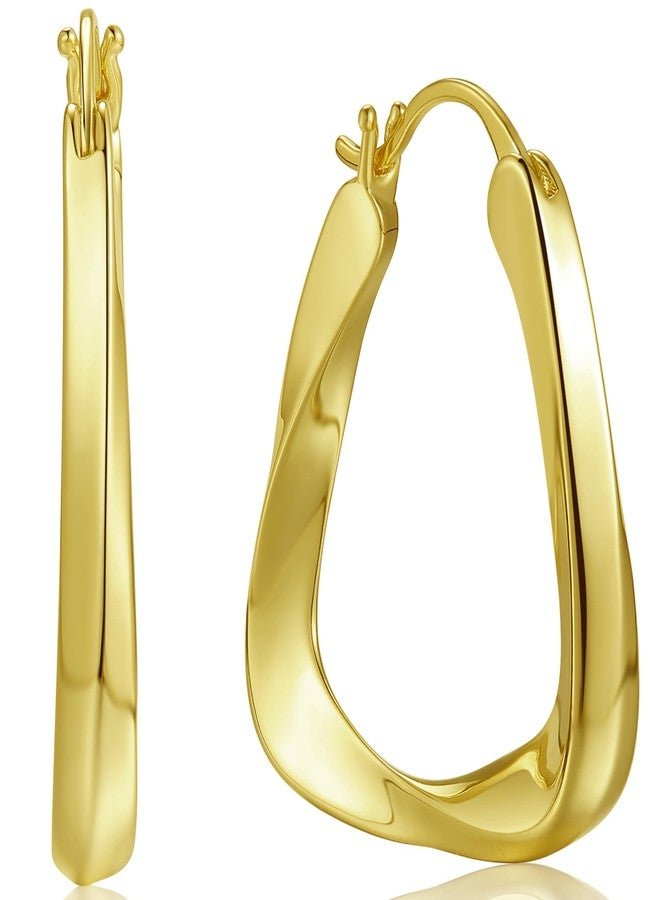 Lemon Grass Medium Square Hoop Earrings | 18K Gold Plated Hoop Earrings With Twist Design | Rounded Square Hoops Smooth - Gold 1 1/2'' - Image 1