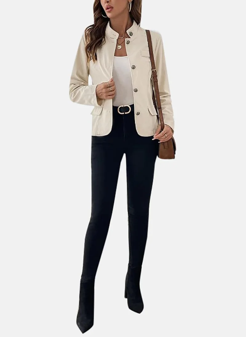 يونيكي Beige Solid Slim Fit Open front Jacket