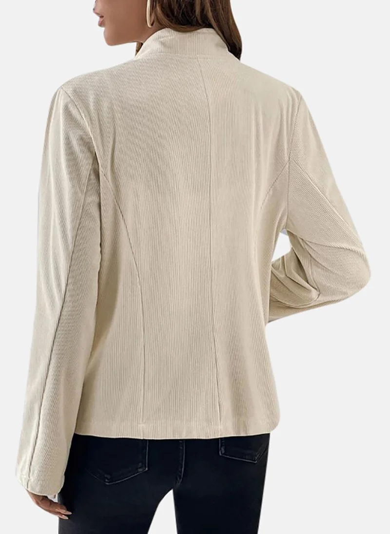 يونيكي Beige Solid Slim Fit Open front Jacket