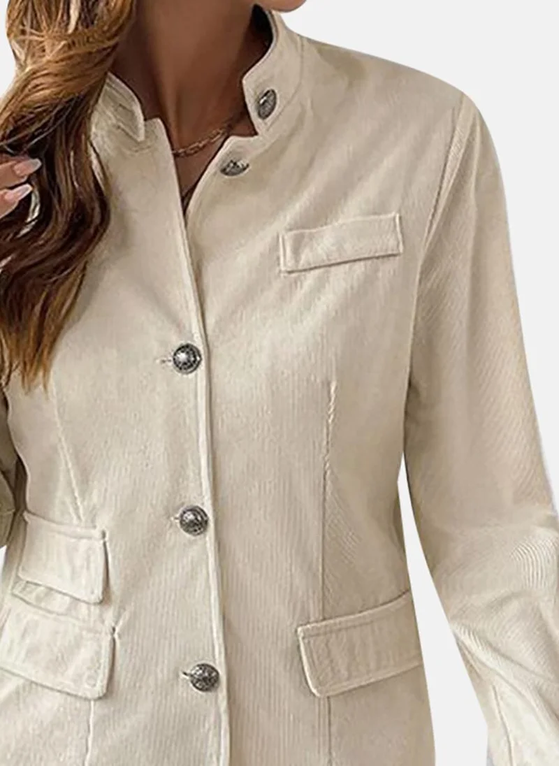 يونيكي Beige Solid Slim Fit Open front Jacket