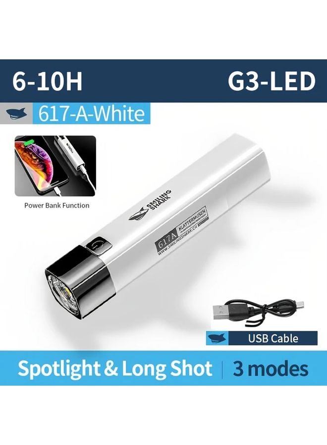 Smiling Shark 617A White Portable Rechargeable Flashlight Power Bank For Outdoor Camping - Image 1