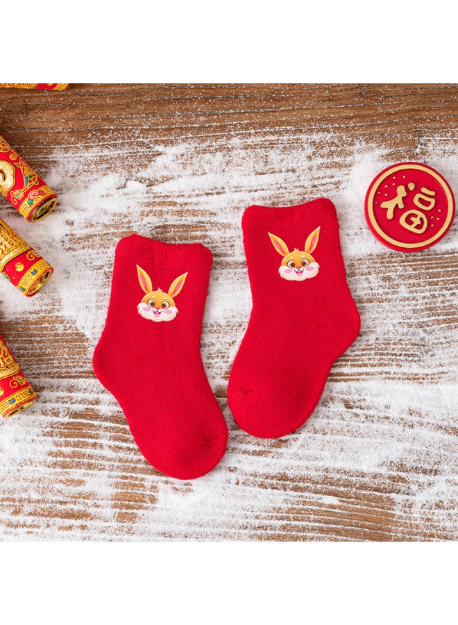 Newborn Baby Socks Autumn And Winter Fleece-lined Thick Red Terry New Year Socks Baby Warm Christmas Floor Socks