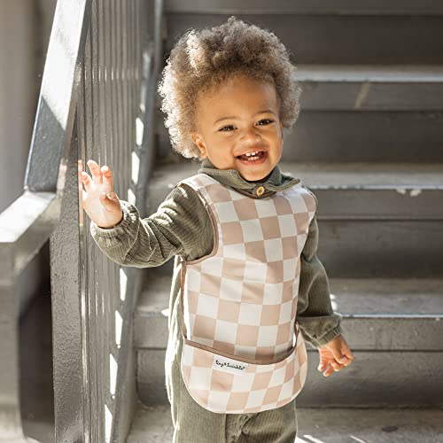 Tiny Twinkle Twinkle Short Sleeve Apron Baby & Toddler Bib – Waterproof, Mess-Proof Bibs for Eating & Feeding, Machine Washable, Perfect Holiday Gift (Black Checkers, 6–24M) - Image 2
