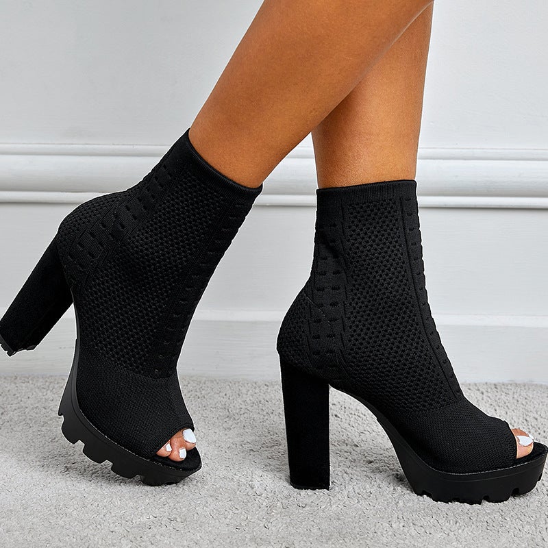Pinggao Brand, Knitted Fish Mouth High Heel Waterproof Table Large Inventory Supply - Image 3