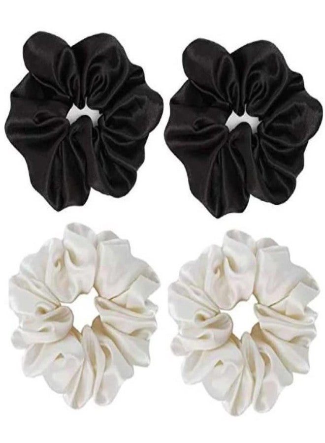 IBDA Retro Era Silk Black and White Scrunchies, Hair Ties, Handmade, Adjustable Size Hair Band - Image 2