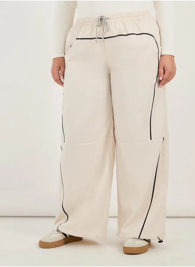 Styli Styli Plus Size Piping Detail Mid Rise Pants with Drawstring