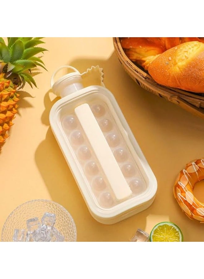 زجاجة صينية مكعبات الثلج 2 في 1 مع 17 شبكة كرات ثلج محمولة مع غطاء مانع للتسرب، كوب تجميد للمشروبات والقهوة والعصير للمطبخ والثلاجة والمشروبات (اوف وايت) - Image 1