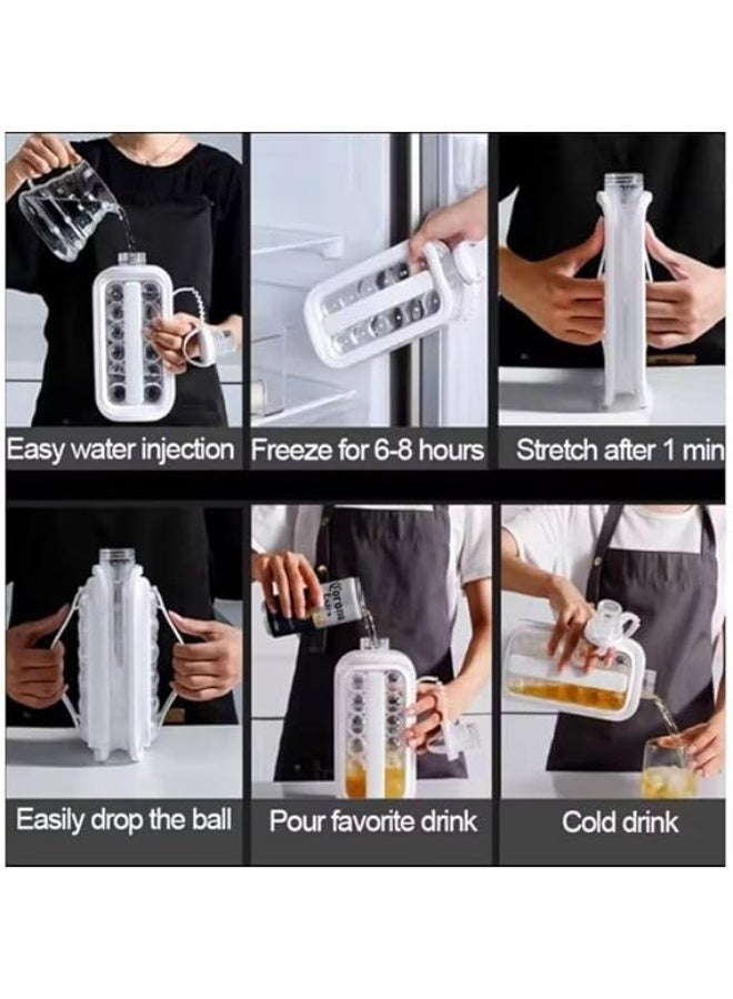 زجاجة صينية مكعبات الثلج 2 في 1 مع 17 شبكة كرات ثلج محمولة مع غطاء مانع للتسرب، كوب تجميد للمشروبات والقهوة والعصير للمطبخ والثلاجة والمشروبات (اوف وايت) - Image 2