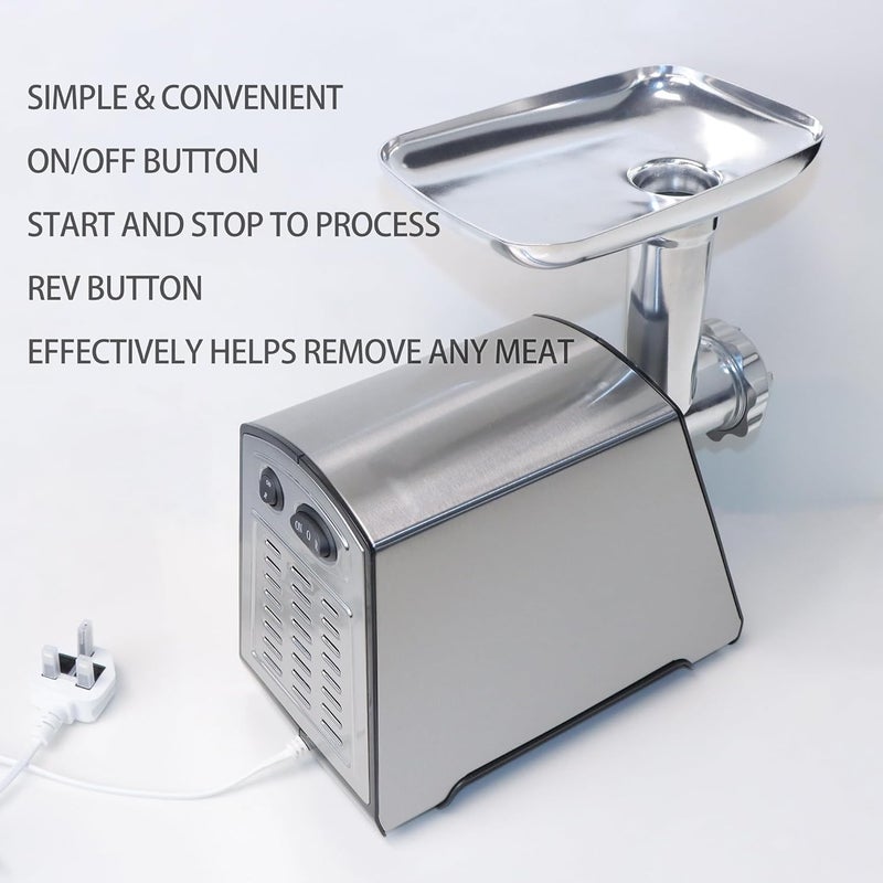 BenRich Electric Meat Mincer Grinder and Sausage Maker, 2800 Watt Powerful Copper Motor Meat Mincer Machine | 2800W Copper Motor Meat Mincer Machine with 3 Cutting Plates, Kibbe Attachment for Home Use - Image 3