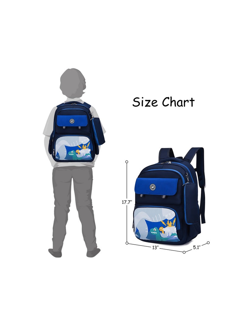 Eazy Kids - Dino School Bag With T Pencil Case-Dark Blue - Image 1