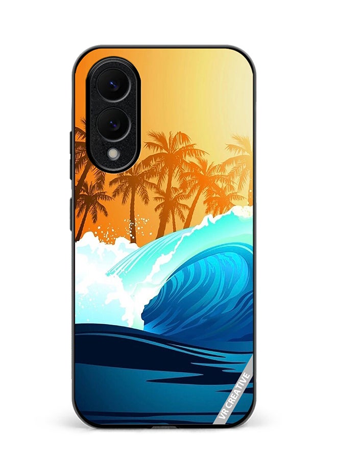 Protective Case Cover For Samsung Galaxy S25 Edge Tropical Surfing Wave At Sunrise With Palm Tree Design Multicolour