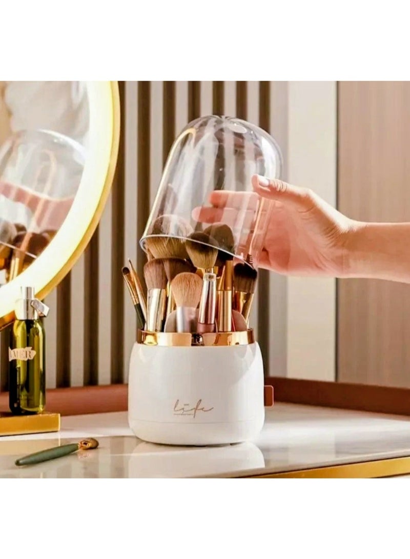 360° Rotating Makeup Brush Organizer with Lid - Image 2