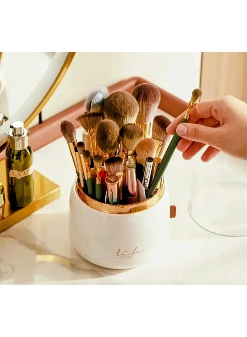 360° Rotating Makeup Brush Organizer with Lid - Image 1
