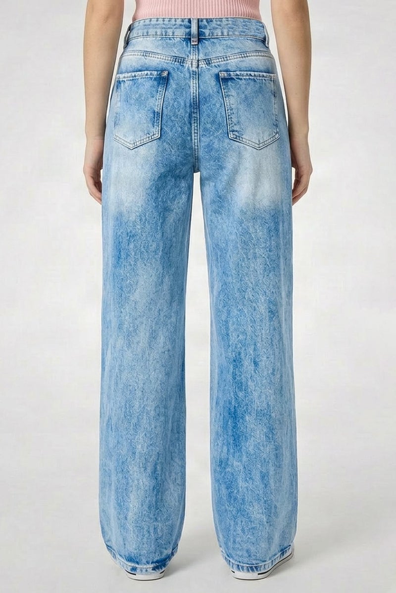 TWINSET Women Regular Fit Distressed Wide Leg Belted Denim, Blue - Image 4