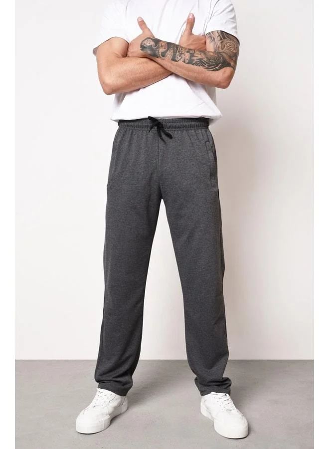 Mmetalic Anthracite Men's Straight-Leg Sweatpants with Zipper Pocket Detail and Relaxed Fit