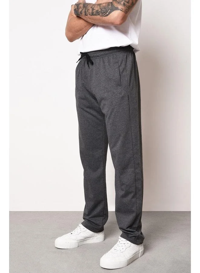 Mmetalic Anthracite Men's Straight-Leg Sweatpants with Zipper Pocket Detail and Relaxed Fit