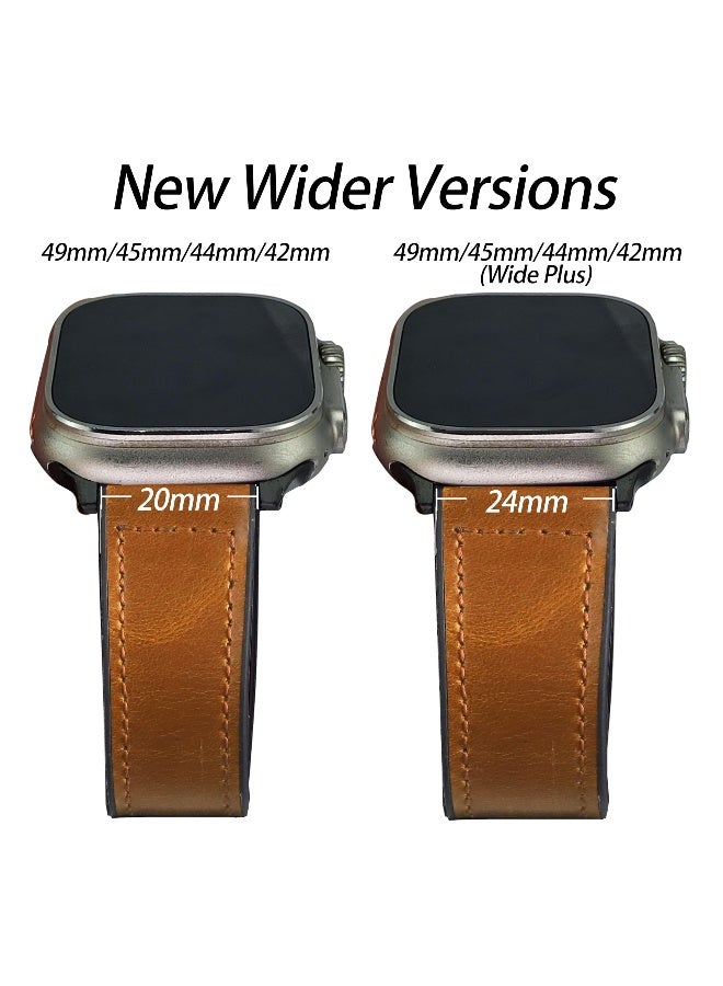 Genuine Leather Magnetic Buckle Watch Band for Apple Watch Ultra/Series 49mm, 45mm, 44mm, 42mm, Classic Brown Strap - Image 2