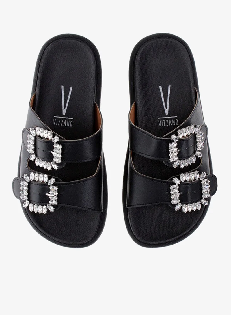 VIZZANO Black Flat Sandals for Women – Stylish Ladies Flat Sandals & Comfortable Flat Slippers for Women | Best Price UAE