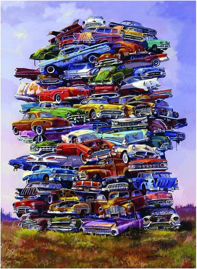 TDC Games - Classic Car Puzzle Fabulous 50S Junkpile By Dale Klee 1000 Piece Jigsaw Puzzle For Kids And Adults 26.75 X 19.25 Inches Educational Puzzles Difficult And Challenging Classic Car Puzzle - Image 1
