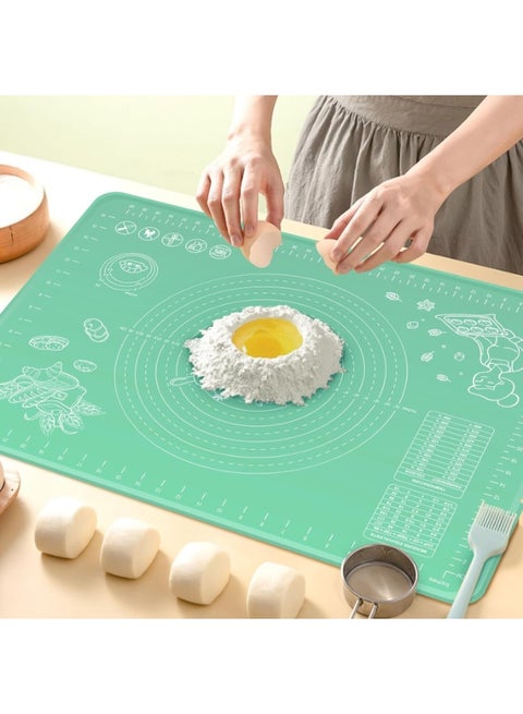 Large Non-Stick Reusable Silicone Pastry Mat 43 x 35 cm Overall Dimensions 50 x 40 cm - Food Grade Silicone Mat for Dough, Pastry, Pizza Non-Slip with Precise Measurements for Dough Rolling and Surface Protection Heat Resistant Thick Food Grade Silicone Mat for Pizza, Baked Goods, Pies Can be used as an oven liner or rolling pin (Green)