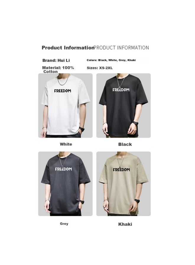 Pull Back Warrior Short Sleeve Men's Summer 260g Heavyweight Pure Cotton T-shirt Men's Summer Loose Breathable Drop Shoulder Top Men's Grey 2XL - Image 2