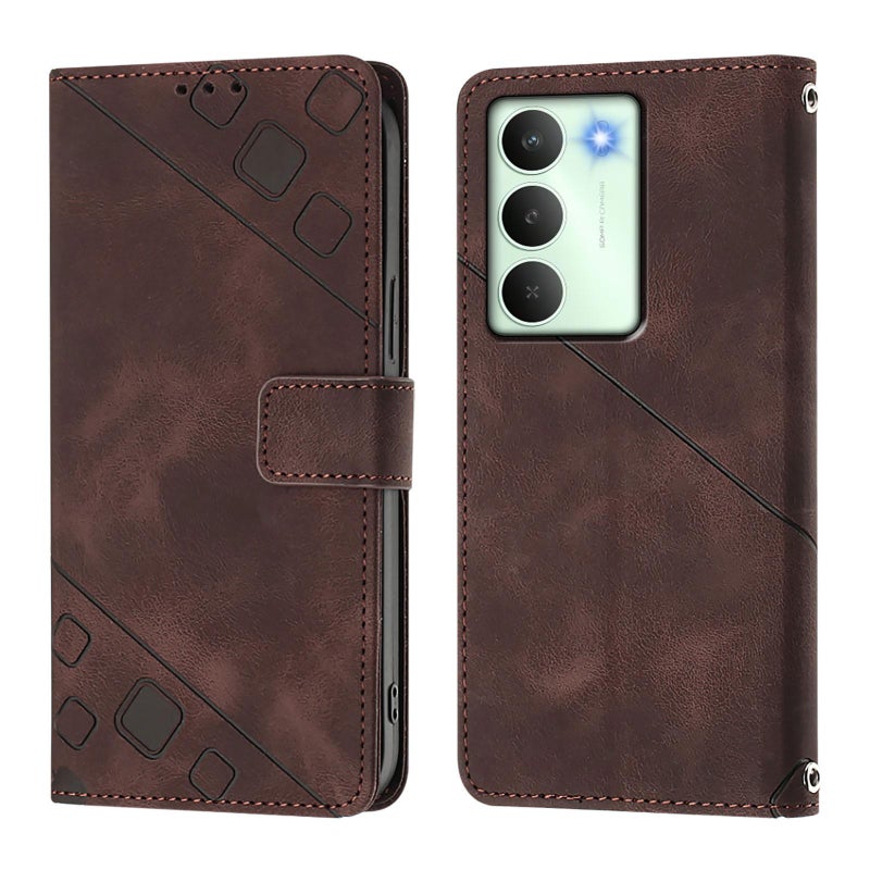 إيروريكس جراب هاتف من الجلد المنقوش لهاتف Realme V70 / 14x Global / C75 5G (بني) - Image 2