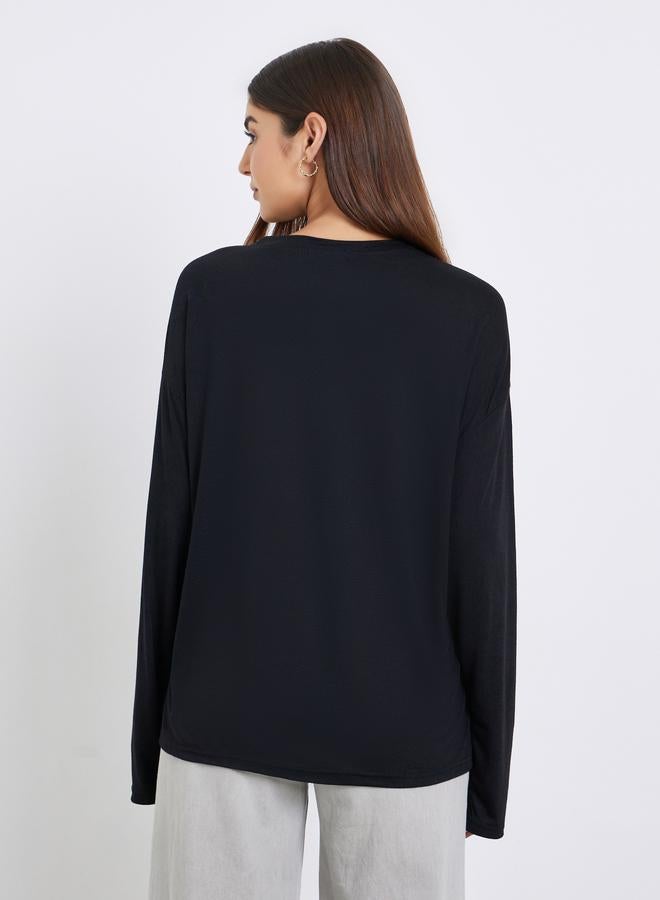 Styli Women Black Slogan Print Long Sleeve T-Shirt - Image 4