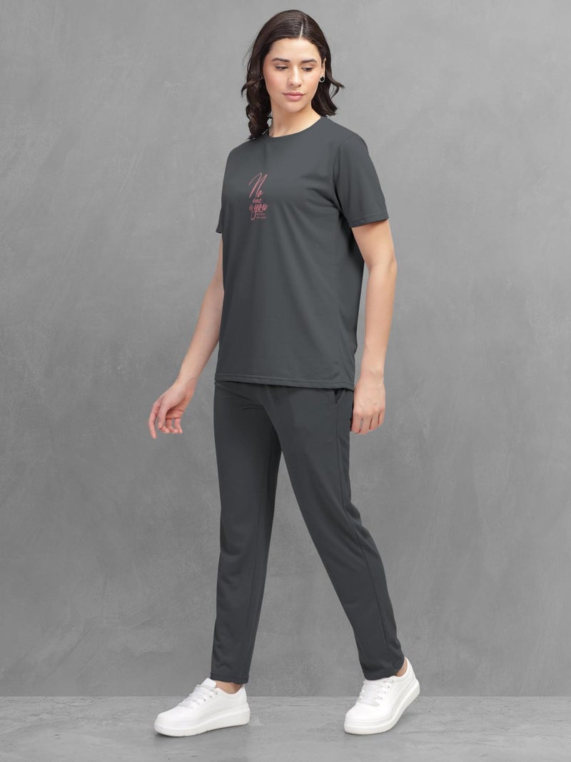 HELLCAT Trendy Printed/Solid T Shirt with Pants Lounge Wear/Coords/Clothing Set for Women_Grey_Large - Image 4