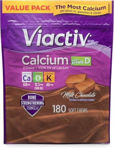 Viactiv Calcium Plus Vitamin D Supplement Soft Chews Brown Milk Chocolate 180 Count