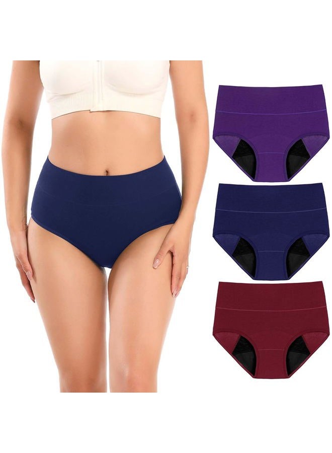 Molasus Incontinence Underwear for Women High Absorbency Period Leakproof Cotton Underwear Heavy Flow Menstrual Protective Panties Bladder Control Briefs 3 Pack,Multicolor,Large - Image 1