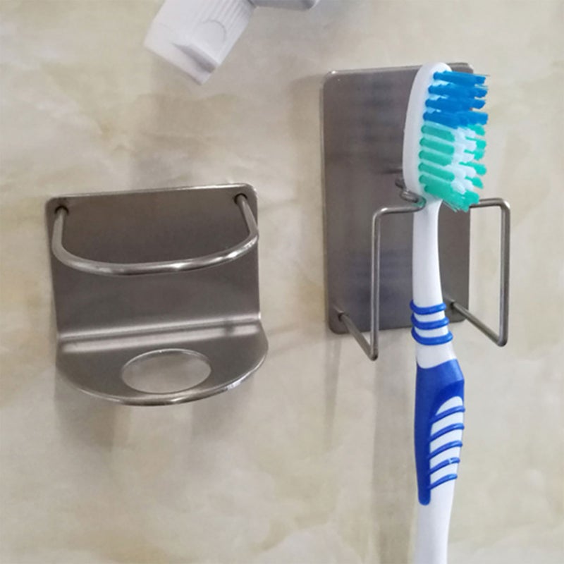 2pcs Bathroom 304 Stainless Steel Toothbrush Holders Wall Mounted Stand Rack Toothpaste Rack for Home Bathroom (Toothpaste Rack + Toothbrush Holder) - Image 1