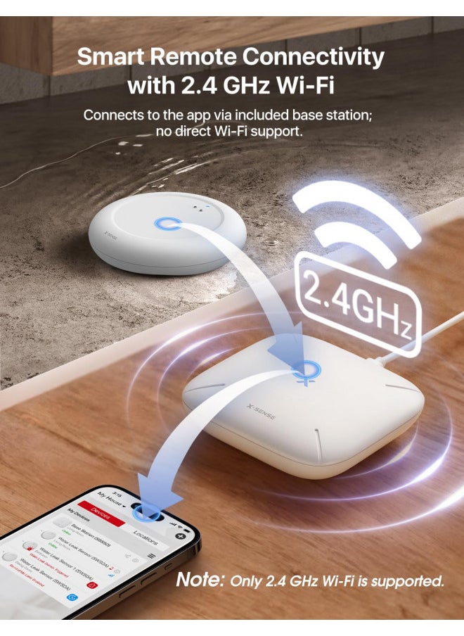 Generic - X-Sense Wi-Fi Water Leak Detector Kit, Smart Water Sensor Alarm with App Alerts and Ultra-Slim Design, Water Alarm Leak Detector for Basements, 4 Water Sensors and 1 Base Station, Model SWS0A41 - Image 1