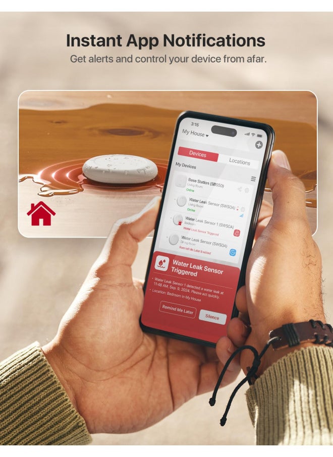 Generic - X-Sense Wi-Fi Water Leak Detector Kit, Smart Water Sensor Alarm with App Alerts and Ultra-Slim Design, Water Alarm Leak Detector for Basements, 4 Water Sensors and 1 Base Station, Model SWS0A41 - Image 1