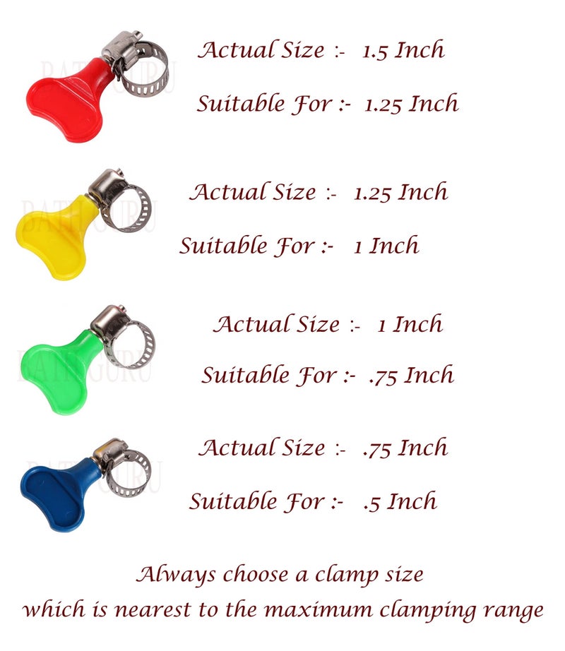 BATH GURU Stainless Steel Hand Adjustable Worm Gear Key Type Hose Clamps .75, 1, 1.25, 1.5 Inch Gas Water Tap Garden Pipe Clamp Clips for Plumbing & Multi Uses (Pack Of 16, Multi Sizes) - Image 2