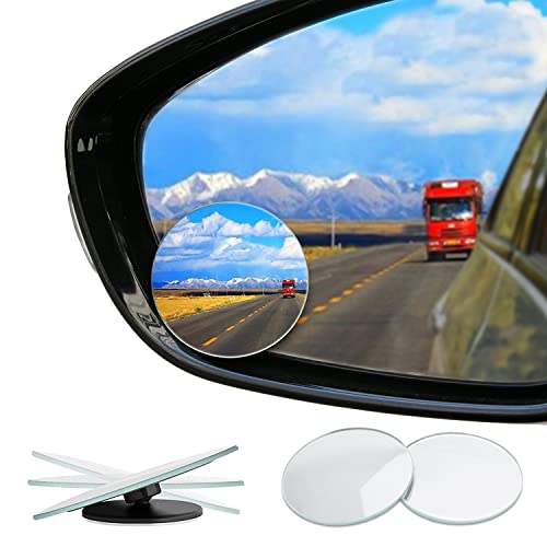 LIBERRWAY Frameless Wide Angle Mirror  Adjustable Round HD Glass Convex Rear View Mirror  360 Rotate for Car SUV  Trucks  Stick On Design  2 Pack
