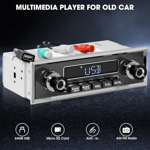 VOXXBASS Retro Vintage Radio for Classic Vehicle - Single Din Bluetooth Car Stereo with AM FM USB AUX EQ Subwoofer RCA Output - Image 4