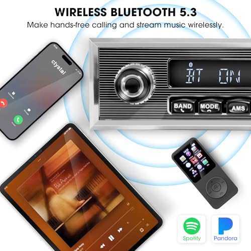VOXXBASS Retro Vintage Radio for Classic Vehicle - Single Din Bluetooth Car Stereo with AM FM USB AUX EQ Subwoofer RCA Output - Image 3