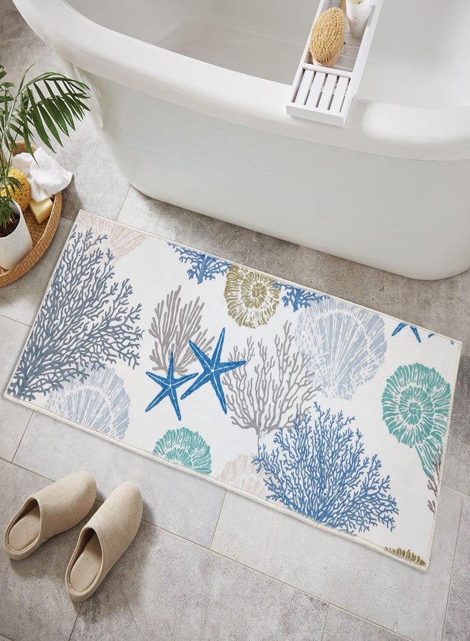 BBSET Coastal Beach Bathroom Rug - 16"x47"Nautical Non-Slip Mat with Seashell Decor for Bathrooms Long Soft Plush Sea Ocean Runner Rugs - Image 1