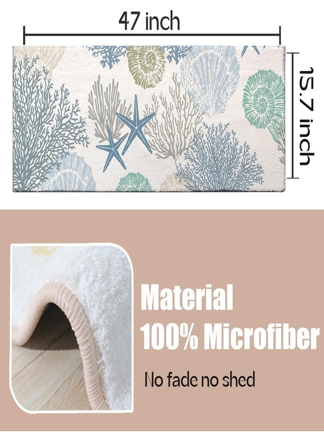 BBSET Coastal Beach Bathroom Rug - 16"x47"Nautical Non-Slip Mat with Seashell Decor for Bathrooms Long Soft Plush Sea Ocean Runner Rugs - Image 2