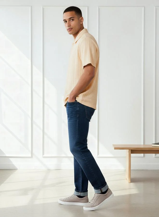 Splash FAV Men Regular Fit Collared Textured Short Sleeves Shirt