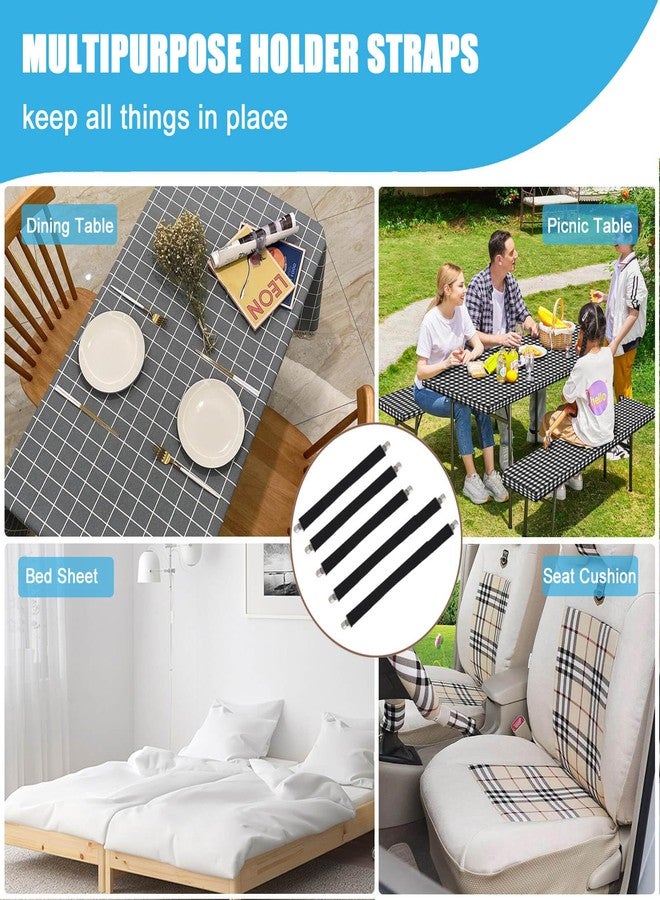 CUNGLIN Tablecloth Clips for Outdoor Thick Tables Hidden Strap 5 Pack, Adjustable Elasticity Picnic Table Cloth Holder Clip Large Clamp for Bench Cover Party Restaurant Camping RV Essential Accessory Black - Image 5