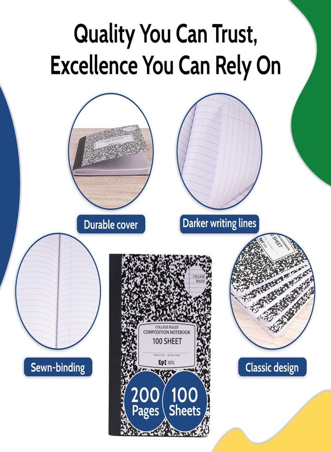 إي بي آي دفتر ملاحظات EPI رخامي بغلاف مقوى، مسطر، 200 صفحة (100 ورقة)، 9.75 × 7.5 بوصة، غلاف متين مخيط | للمدرسة، المكتب، تدوين اليوميات، الملاحظات - عبوة من 6 دفاتر - Image 2