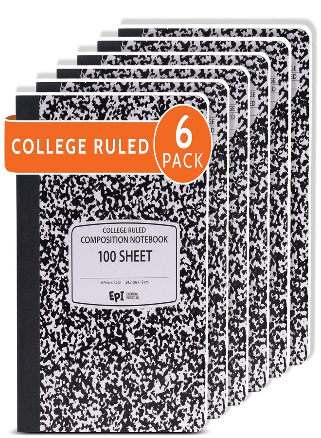 إي بي آي دفتر ملاحظات EPI رخامي بغلاف مقوى، مسطر، 200 صفحة (100 ورقة)، 9.75 × 7.5 بوصة، غلاف متين مخيط | للمدرسة، المكتب، تدوين اليوميات، الملاحظات - عبوة من 6 دفاتر - Image 1