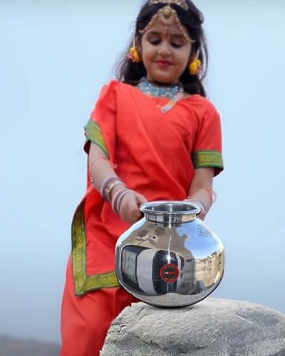 KITCART Stainless Steel Multi Purpose Water Storing Pot Matka Leak Proof Storage Dispenser Container Kalash Chari Pongal Handi Gundu for Home and Kitchen 12liter - Image 2