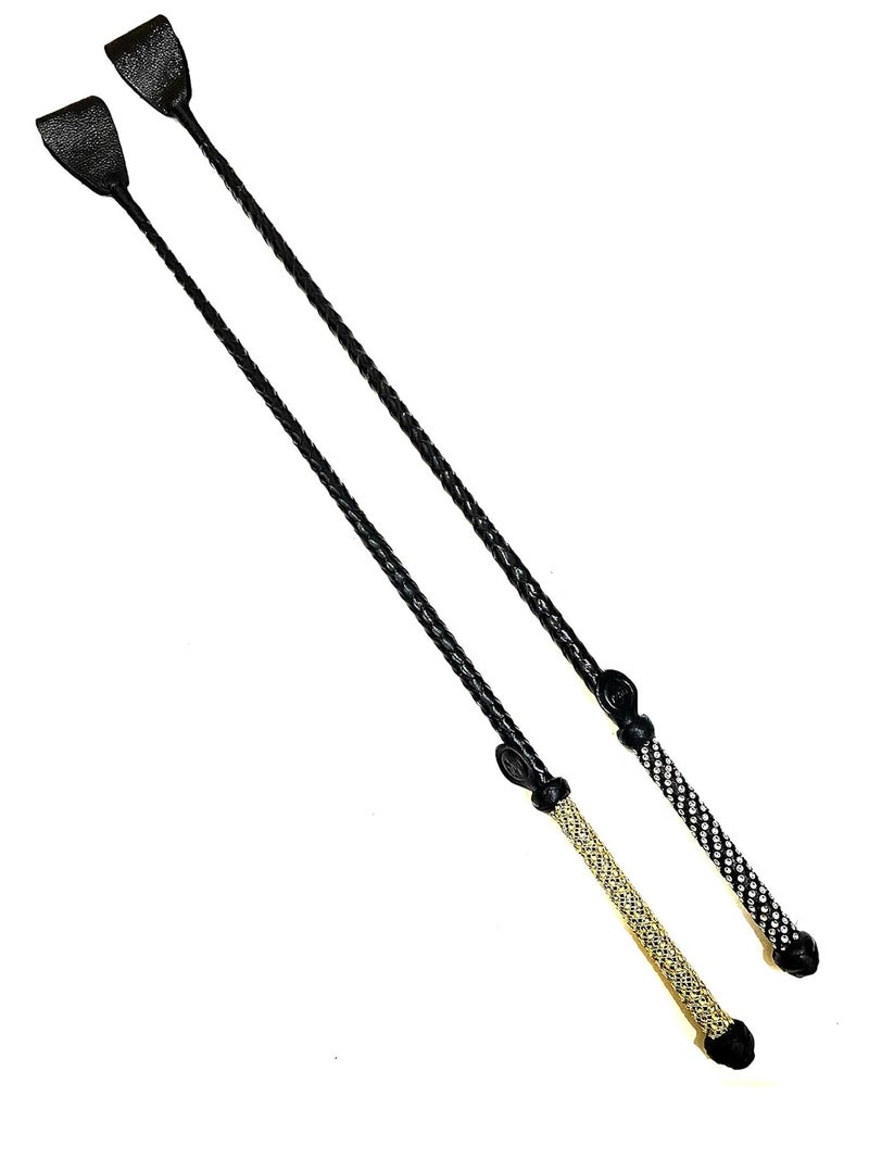 PETS TRIANGLE 27" Leather Riding Crop Stick Crystal Handle (Pack of 2) - Image 1