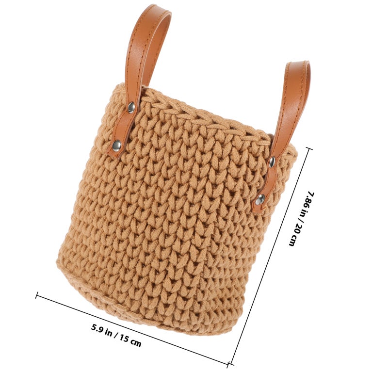 Cotton Rope Woven Storage Basket Desktop PU Handle Storage Basket Organizer - Image 2