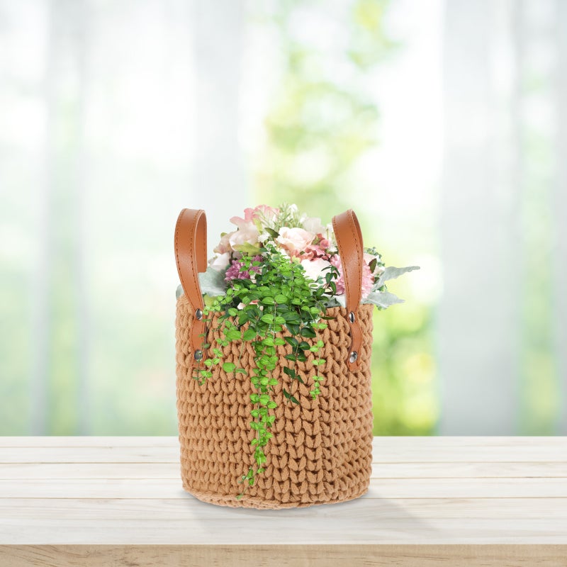 Cotton Rope Woven Storage Basket Desktop PU Handle Storage Basket Organizer - Image 3