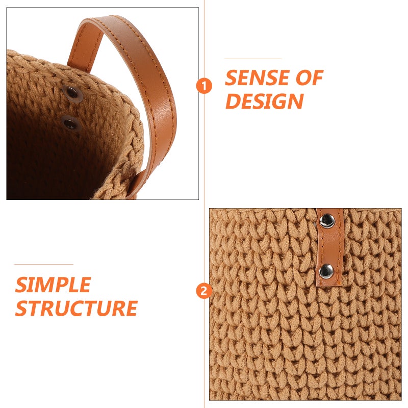 Cotton Rope Woven Storage Basket Desktop PU Handle Storage Basket Organizer - Image 5