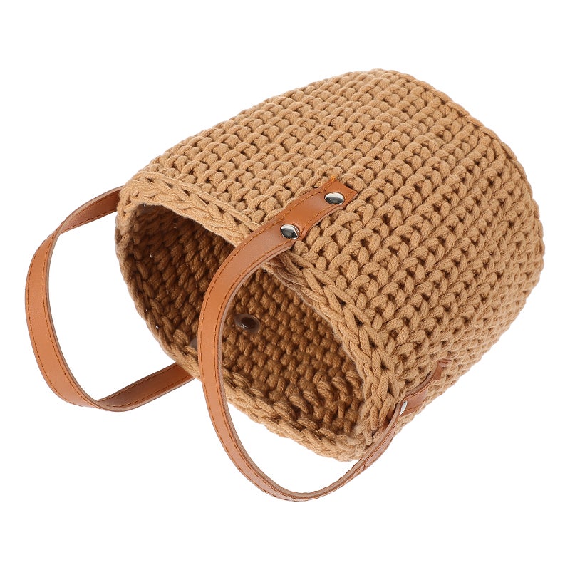 Cotton Rope Woven Storage Basket Desktop PU Handle Storage Basket Organizer - Image 1