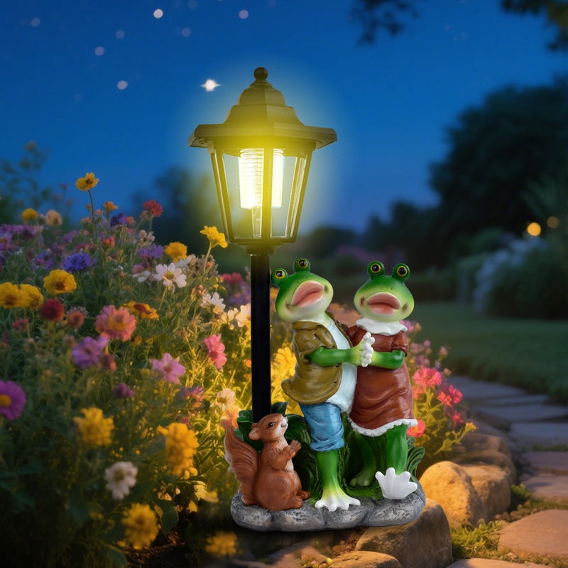 Creative Couple Frog Solar Statue Light Resin Craft Decor for Outdoor Garden Lawn Ornament - Image 2